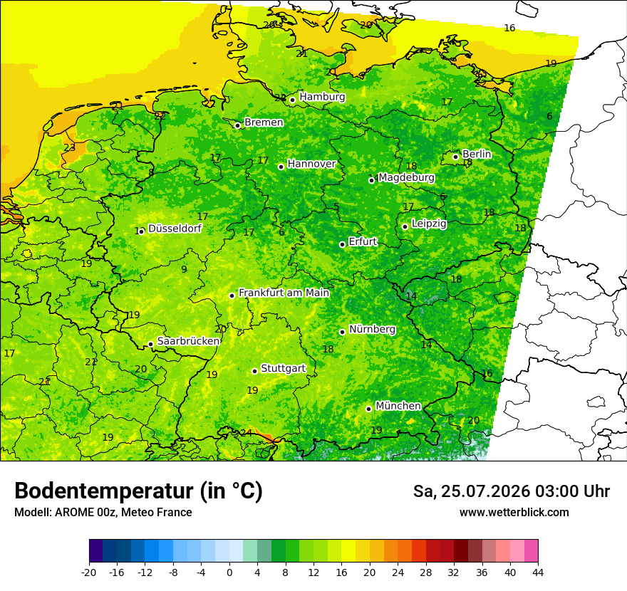 Modellkarte AROME – t_g – deutschland