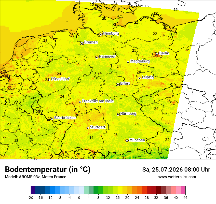 Modellkarte AROME – t_g – deutschland