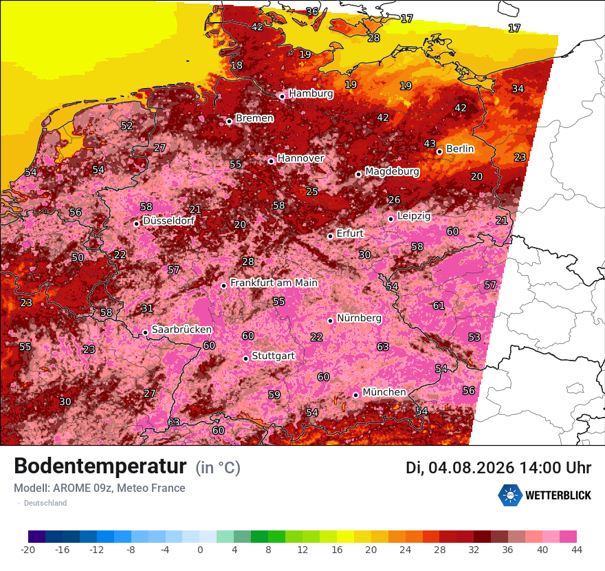 Modellkarte AROME – t_g – deutschland