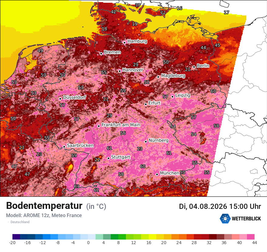 Modellkarte AROME – t_g – deutschland