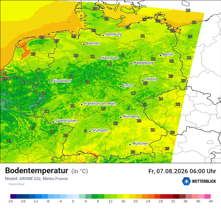 Modellkarte AROME – t_g – deutschland