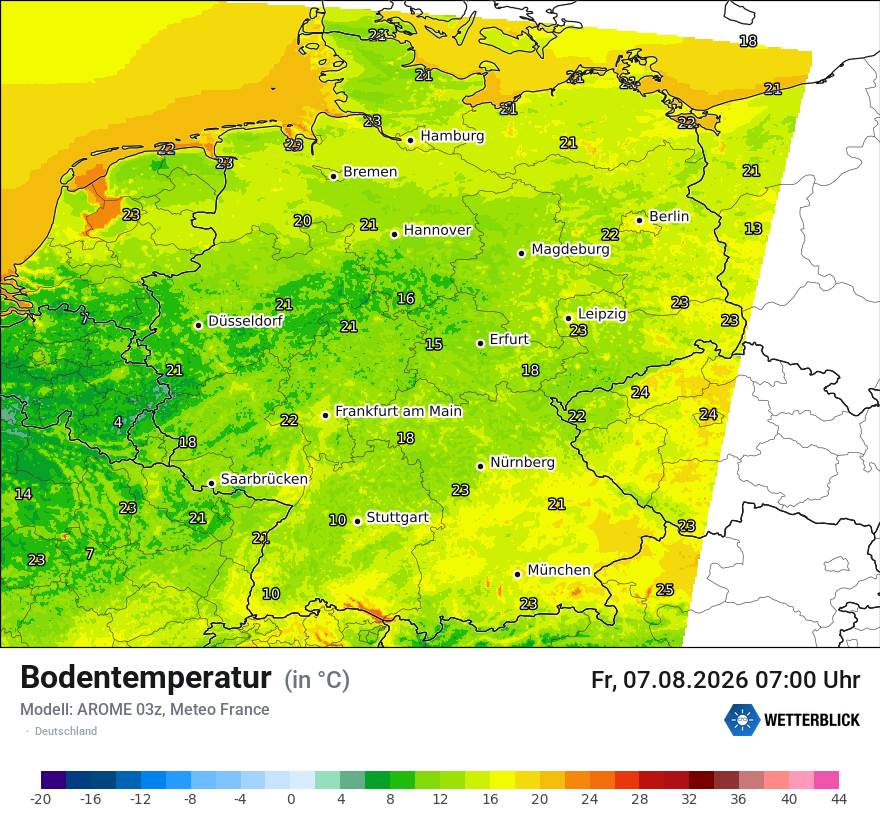 Modellkarte AROME – t_g – deutschland