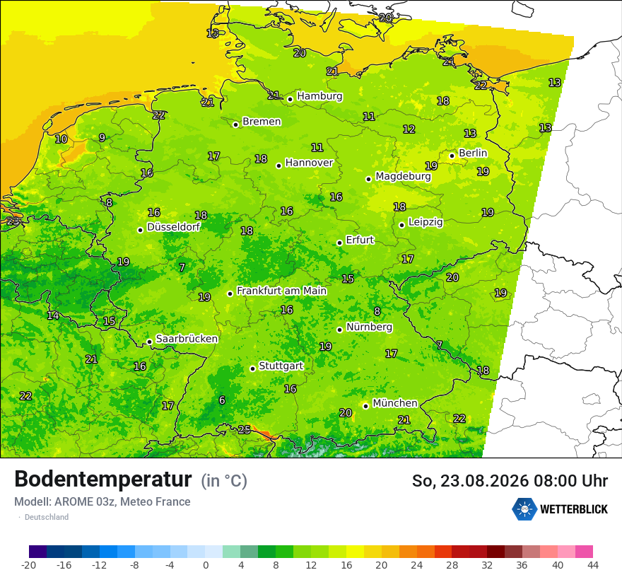 Modellkarte AROME – t_g – deutschland