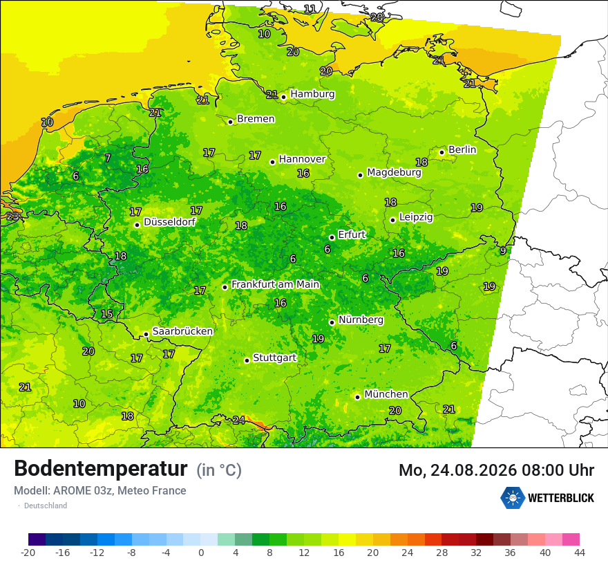 Modellkarte AROME – t_g – deutschland