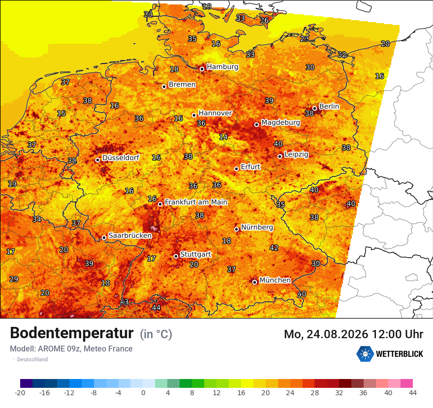 Modellkarte AROME – t_g – deutschland