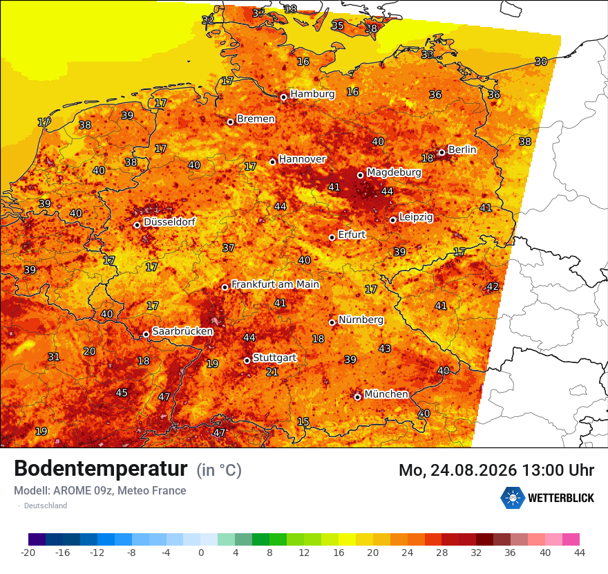 Modellkarte AROME – t_g – deutschland