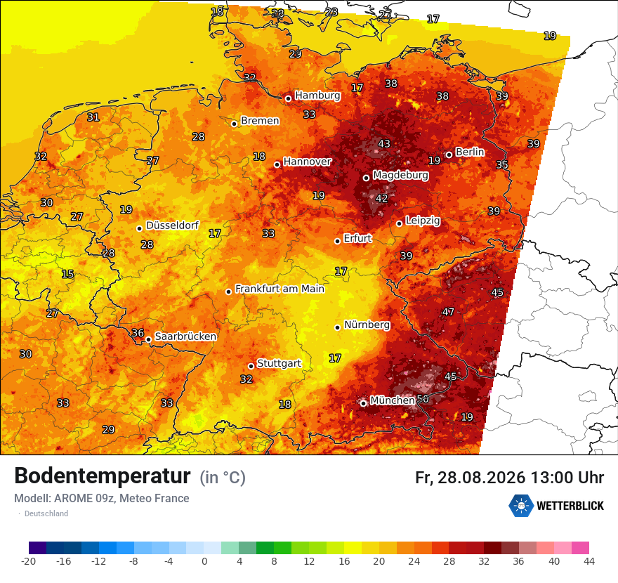 Modellkarte AROME – t_g – deutschland