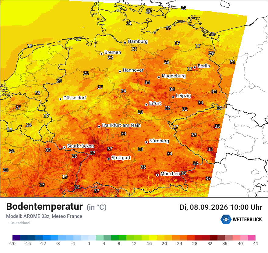 Modellkarte AROME – t_g – deutschland