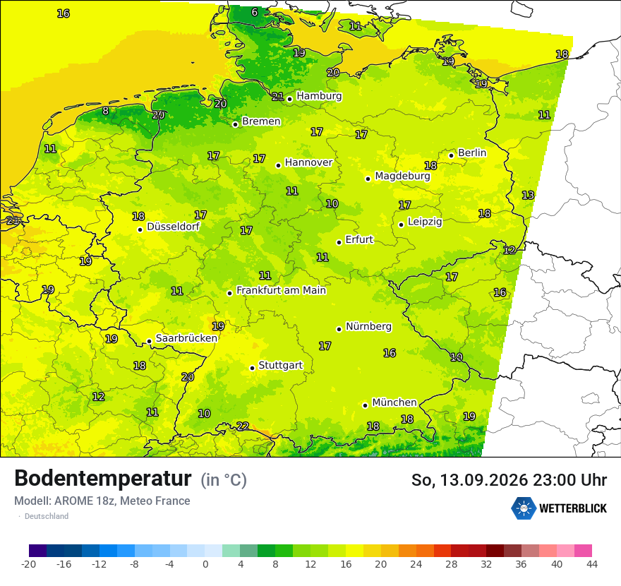 Modellkarte AROME – t_g – deutschland