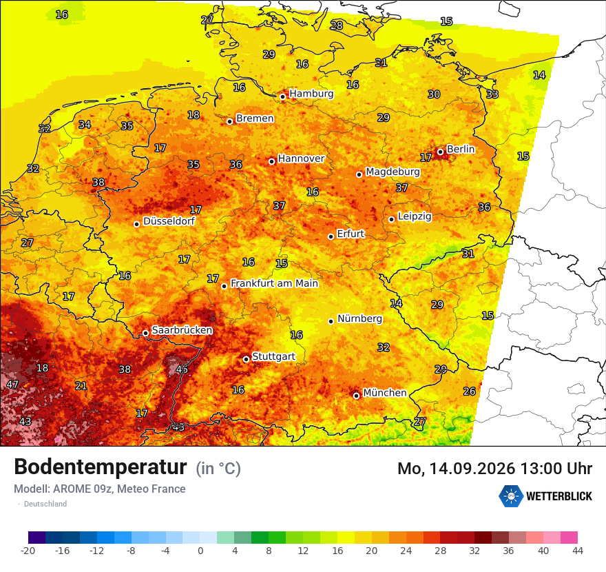 Modellkarte AROME – t_g – deutschland