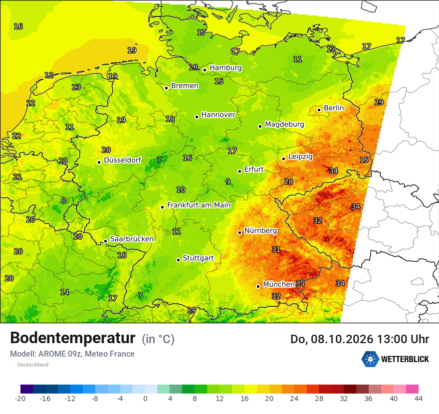 Modellkarte AROME – t_g – deutschland