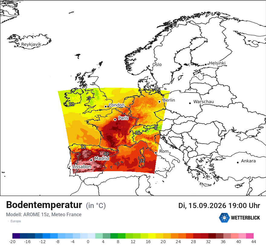 Modellkarte AROME – t_g – europa