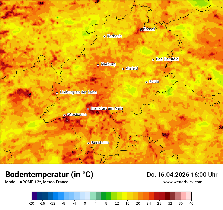 Modellkarte AROME – t_g – he