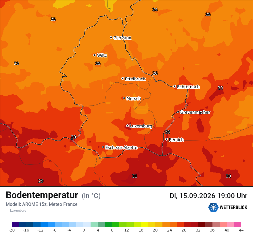 Modellkarte AROME – t_g – luxemburg