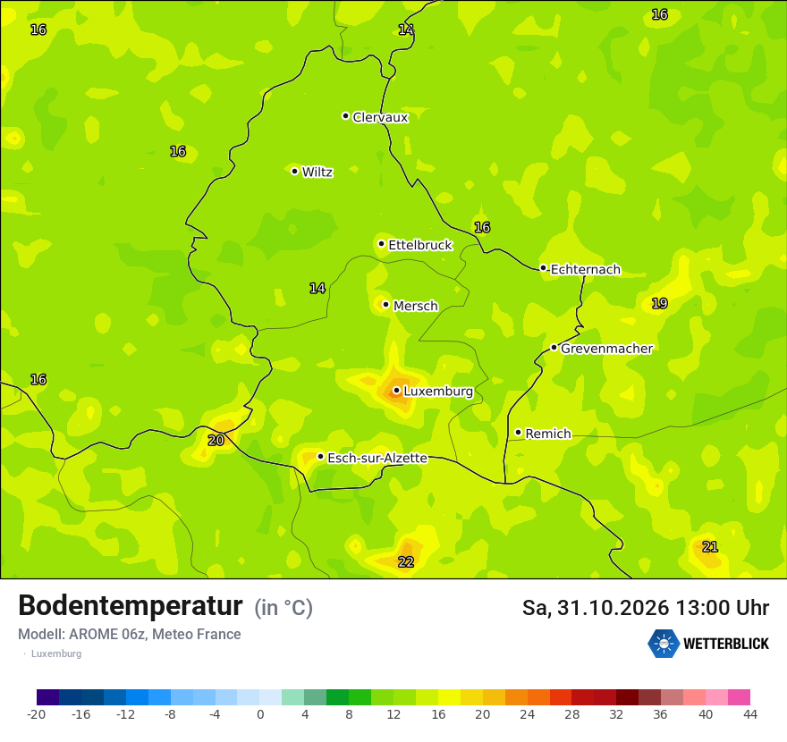 Modellkarte AROME – t_g – luxemburg