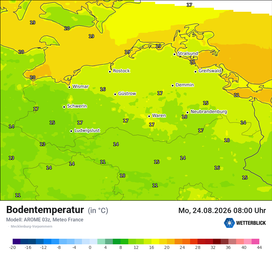 Modellkarte AROME – t_g – mv