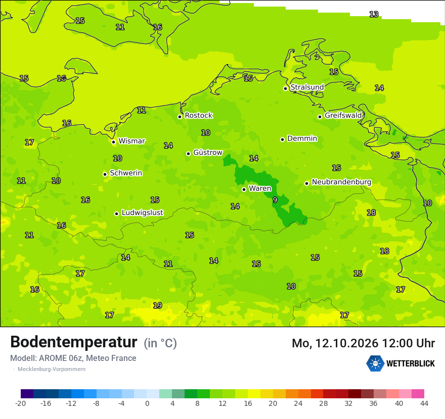 Modellkarte AROME – t_g – mv