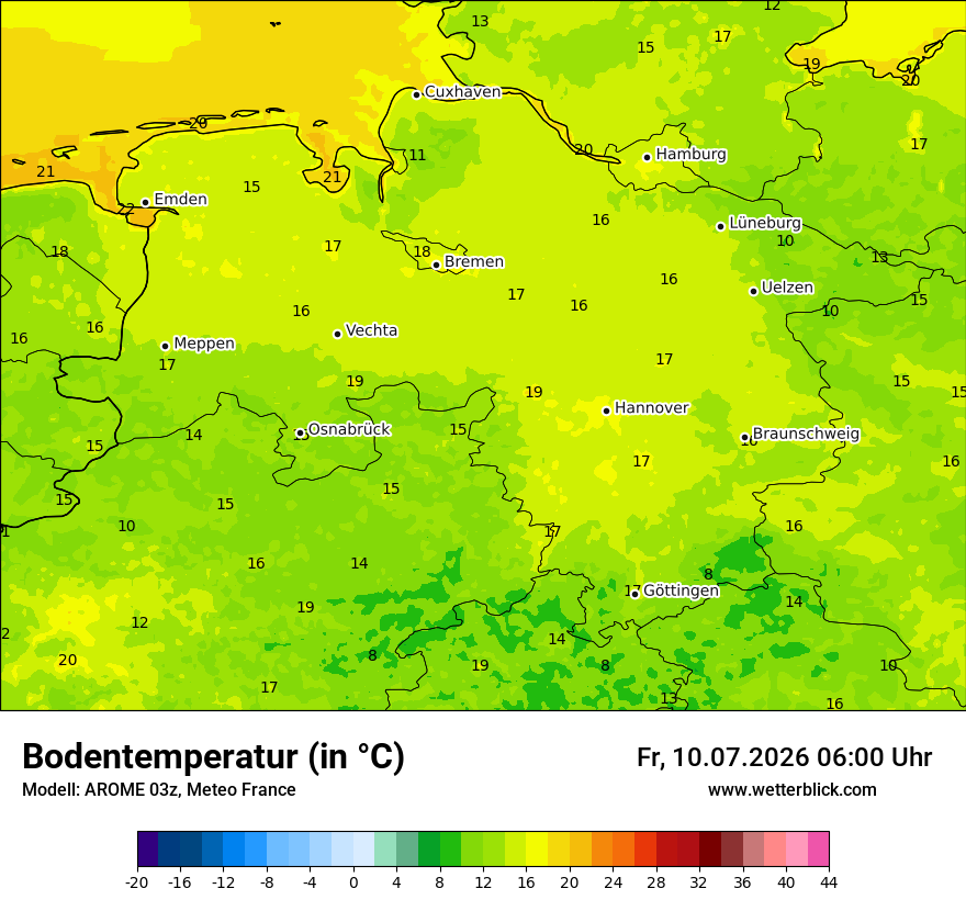 Modellkarte AROME – t_g – ni