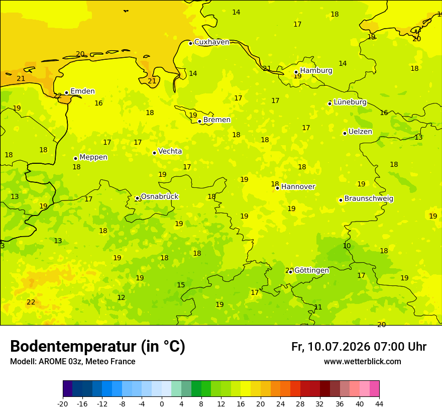 Modellkarte AROME – t_g – ni