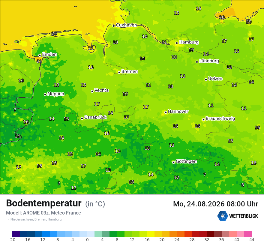 Modellkarte AROME – t_g – ni