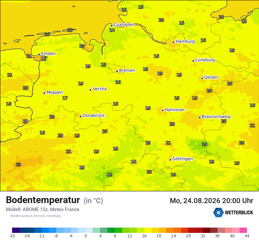 Modellkarte AROME – t_g – ni