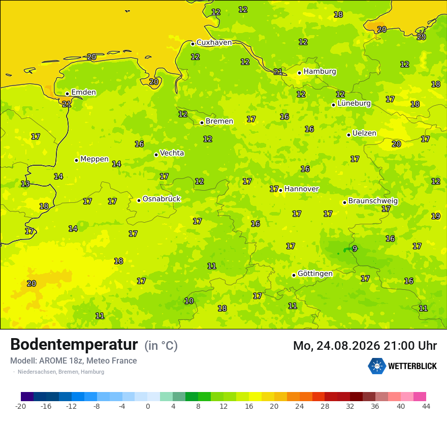 Modellkarte AROME – t_g – ni