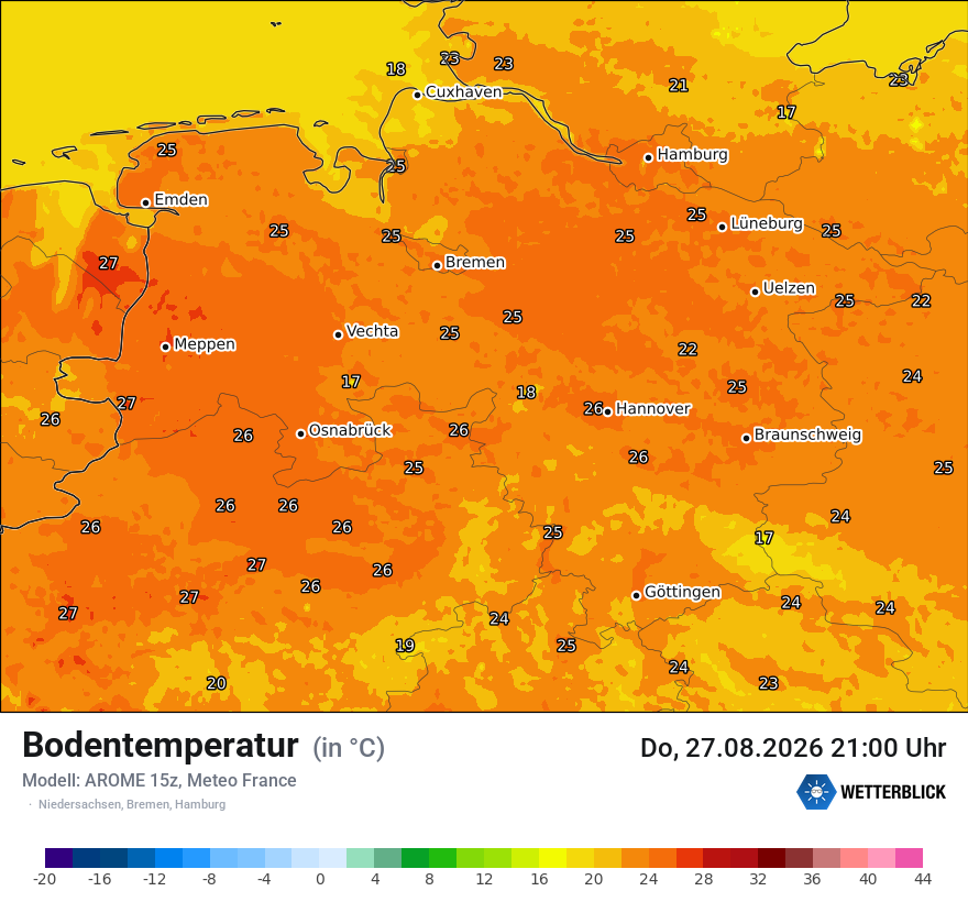 Modellkarte AROME – t_g – ni