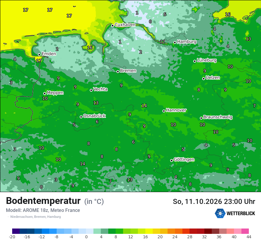 Modellkarte AROME – t_g – ni