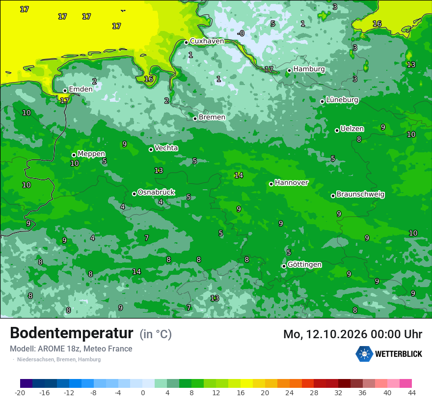 Modellkarte AROME – t_g – ni