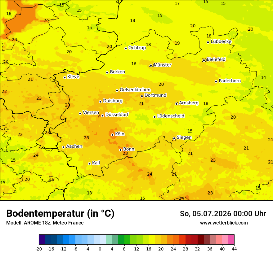Modellkarte AROME – t_g – nrw