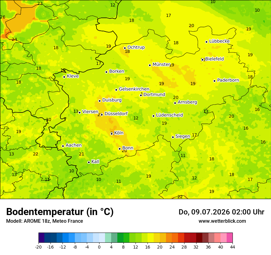 Modellkarte AROME – t_g – nrw