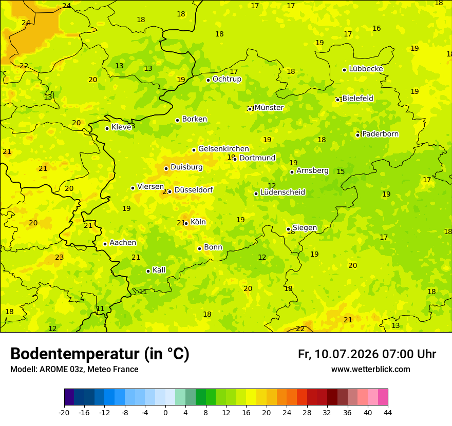 Modellkarte AROME – t_g – nrw