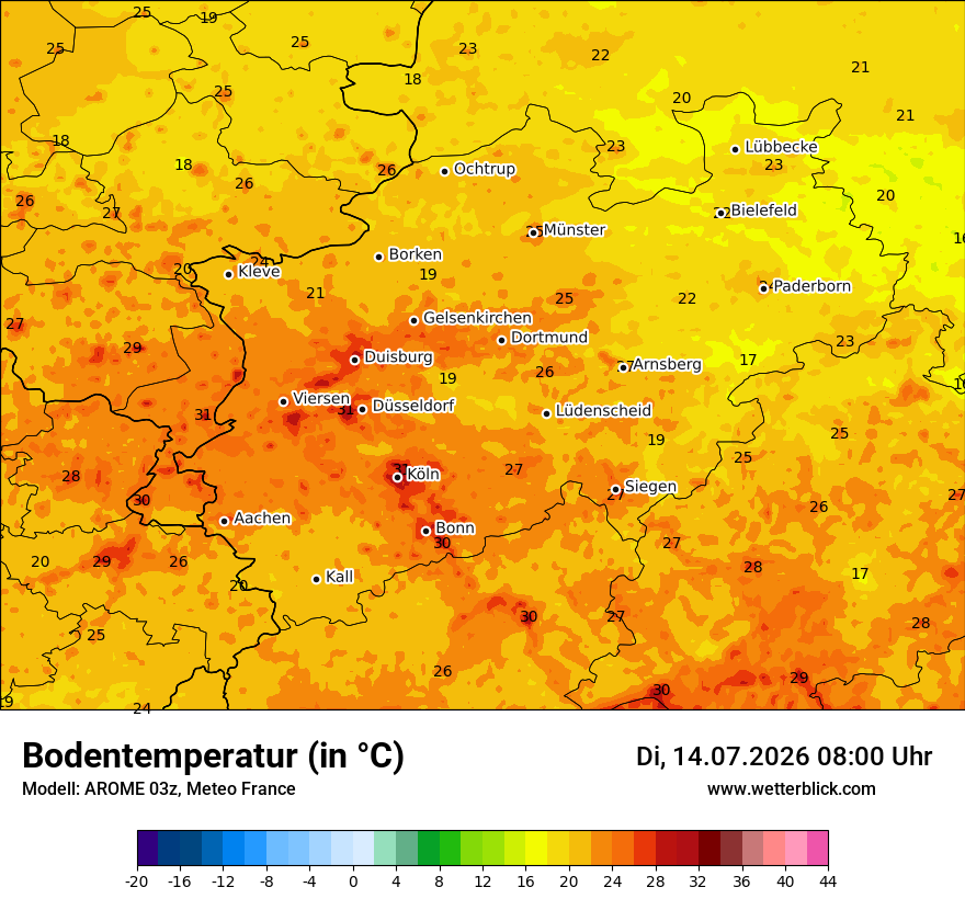 Modellkarte AROME – t_g – nrw