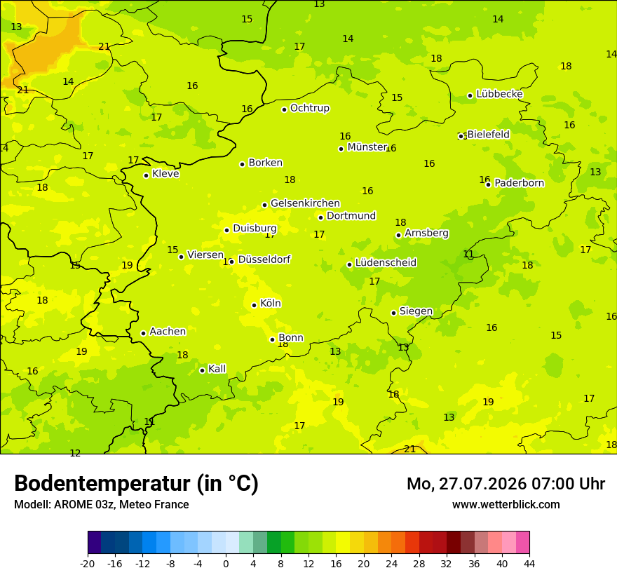 Modellkarte AROME – t_g – nrw