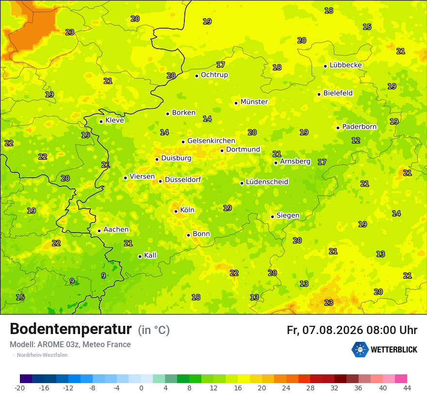 Modellkarte AROME – t_g – nrw