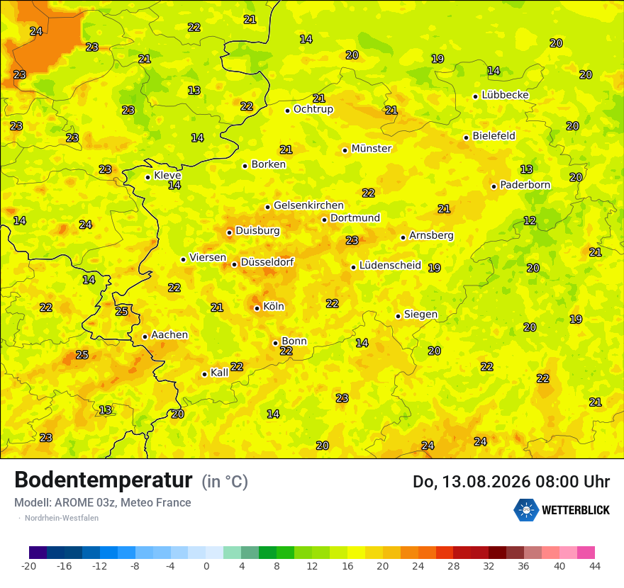 Modellkarte AROME – t_g – nrw