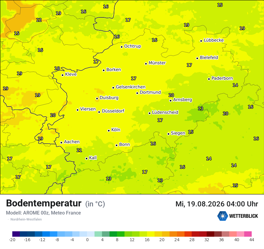 Modellkarte AROME – t_g – nrw