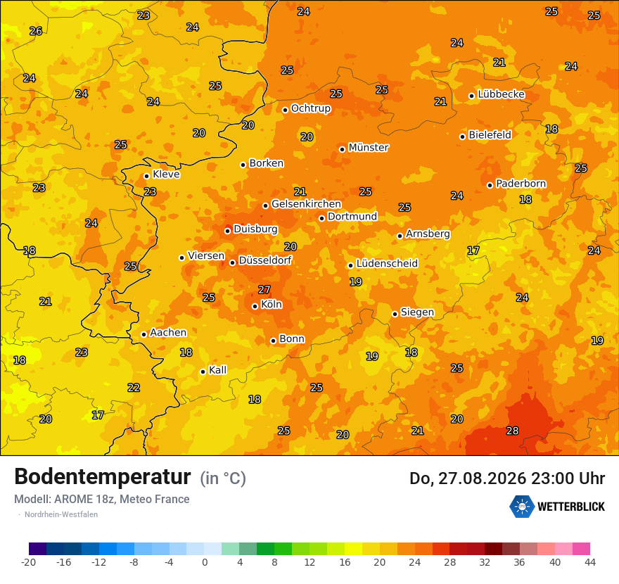 Modellkarte AROME – t_g – nrw