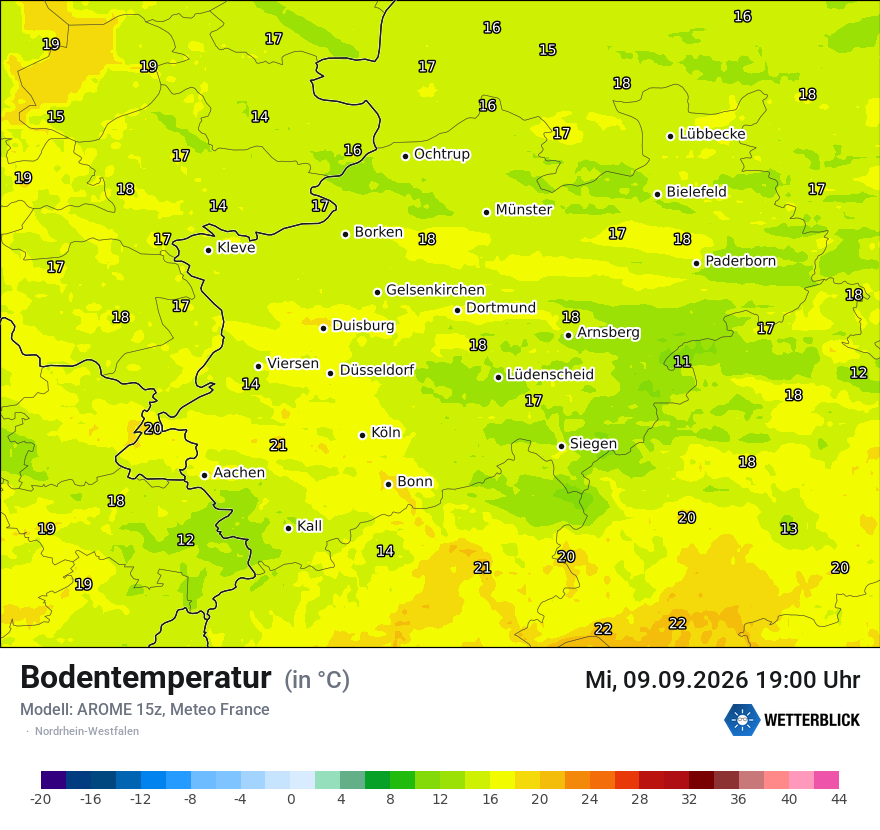 Modellkarte AROME – t_g – nrw