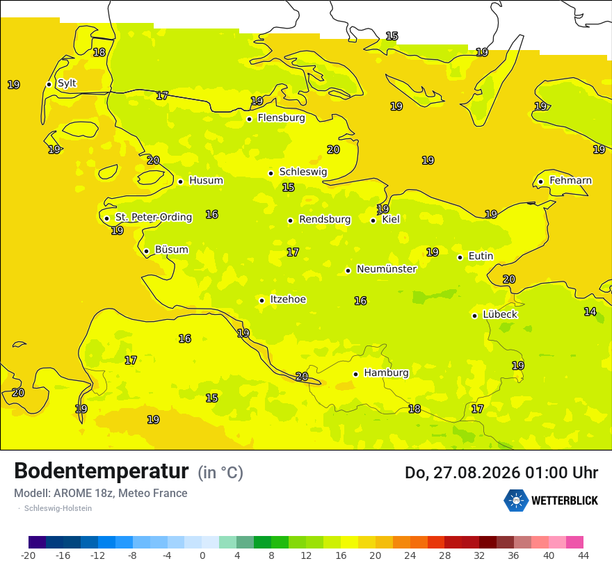 Modellkarte AROME – t_g – sh