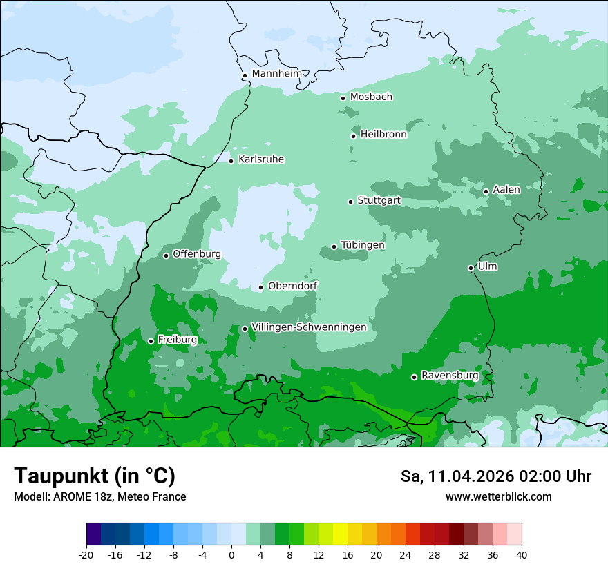 Modellkarte AROME – td – bw