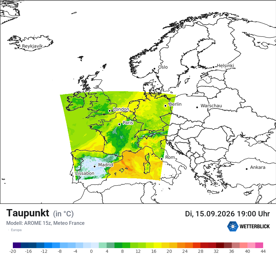 Modellkarte AROME – td – europa