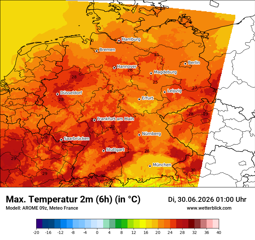 Modellkarte AROME – tmax6h – deutschland
