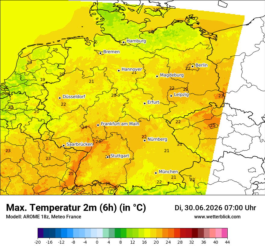 Modellkarte AROME – tmax6h – deutschland