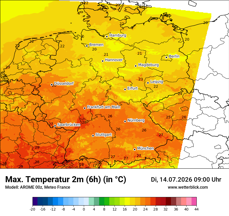 Modellkarte AROME – tmax6h – deutschland