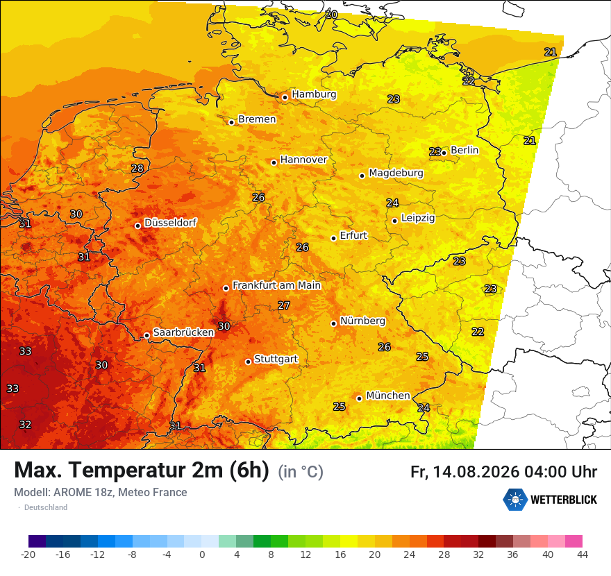 Modellkarte AROME – tmax6h – deutschland