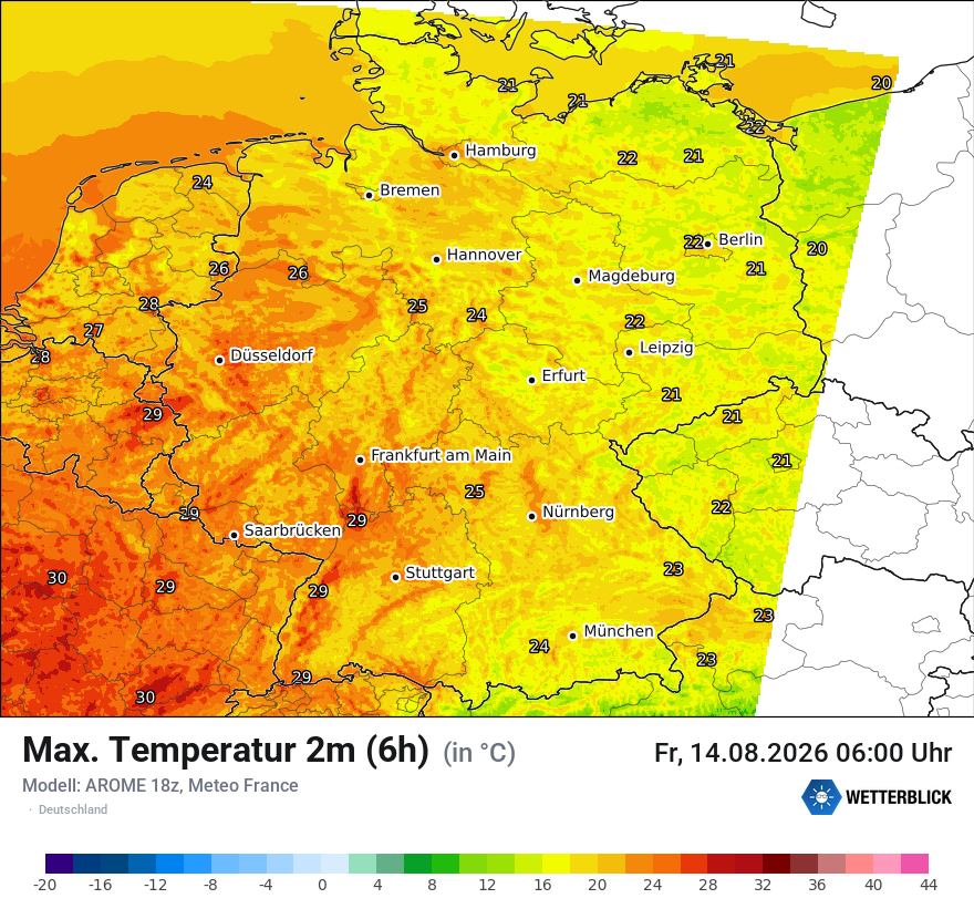 Modellkarte AROME – tmax6h – deutschland