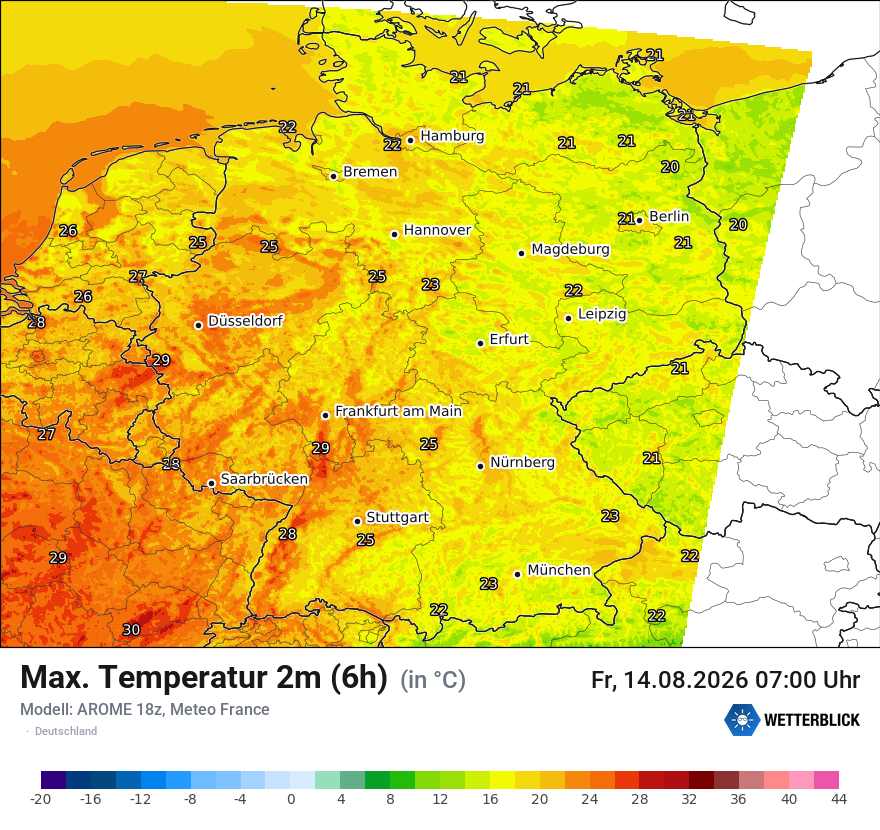Modellkarte AROME – tmax6h – deutschland