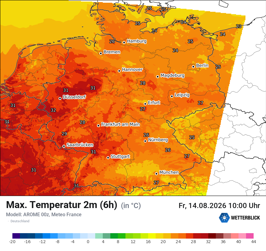 Modellkarte AROME – tmax6h – deutschland
