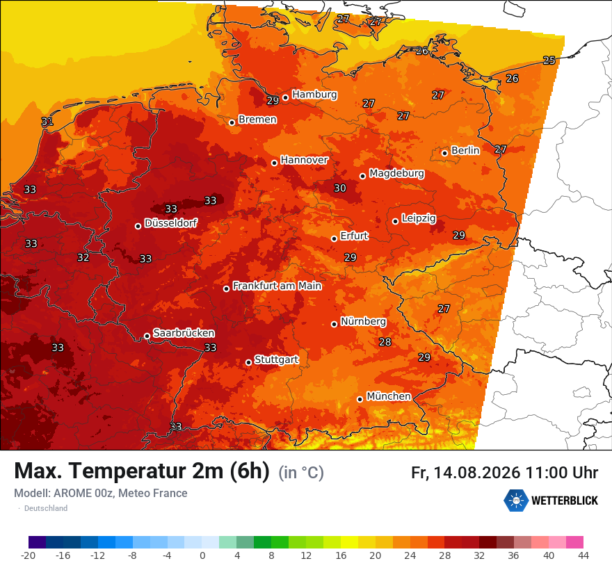 Modellkarte AROME – tmax6h – deutschland